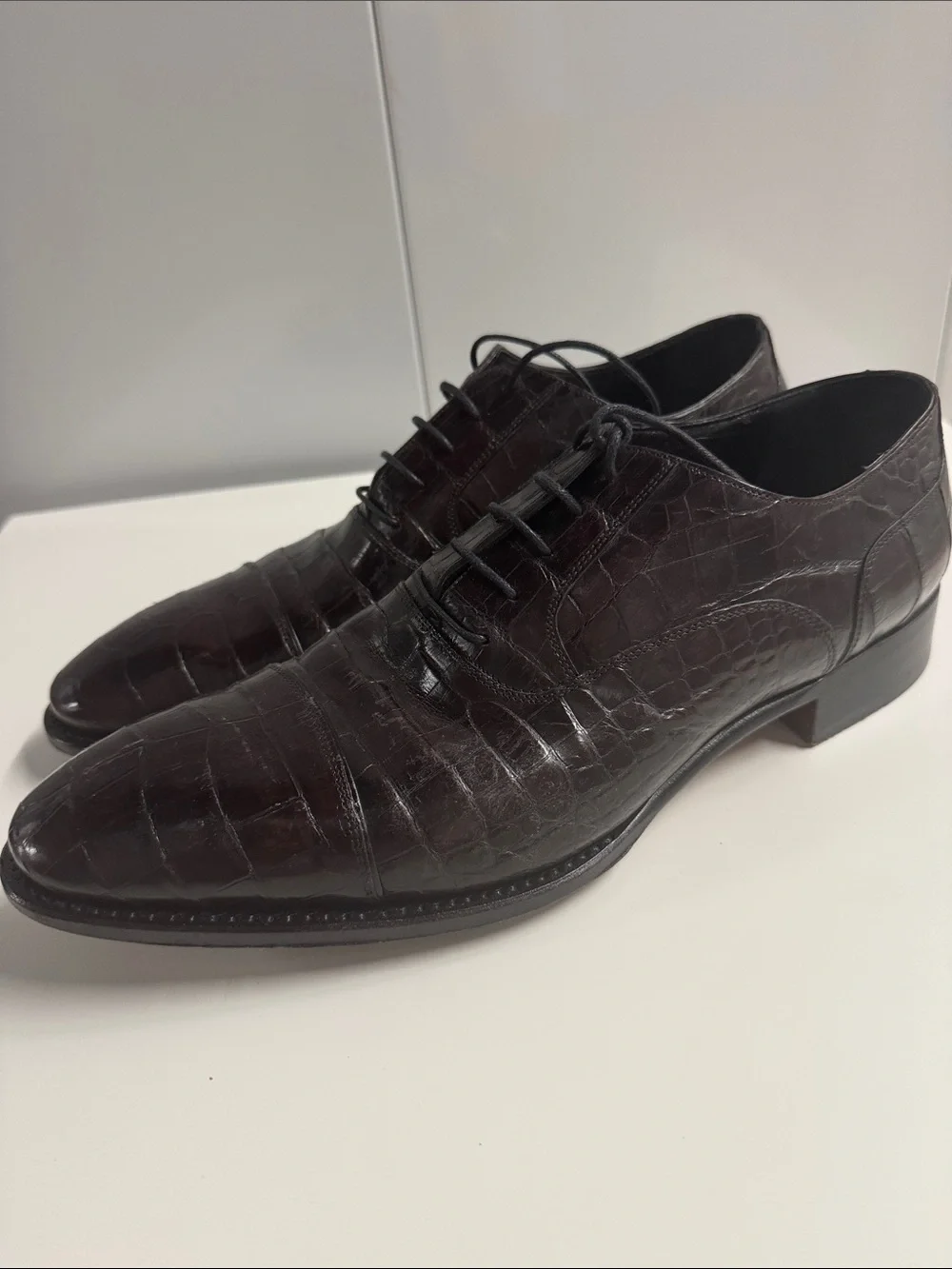 Caporicci size 11.5 Men's real alligator Leather Oxford in Dark Brown